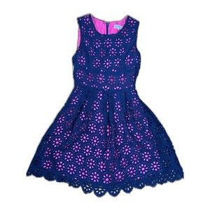 Altar’d State Dress - Navy Blue Eyelet with Pink Lining